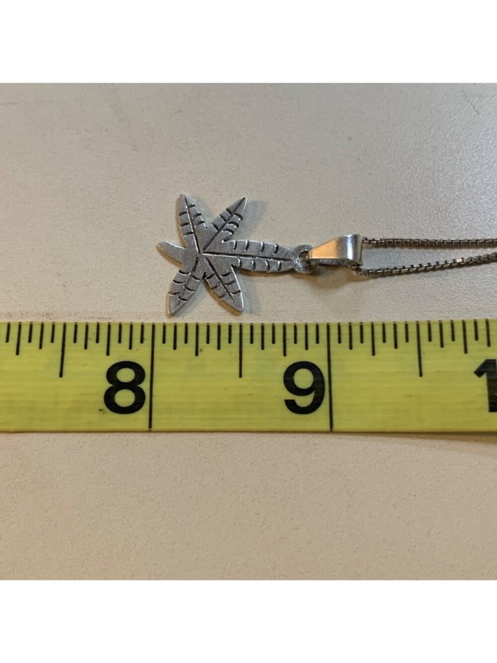 Vintage Hemp Leaf Pendant 925 Sterling Silver 18" Box Chain Spring Ring Clasp - Picture 4 of 14